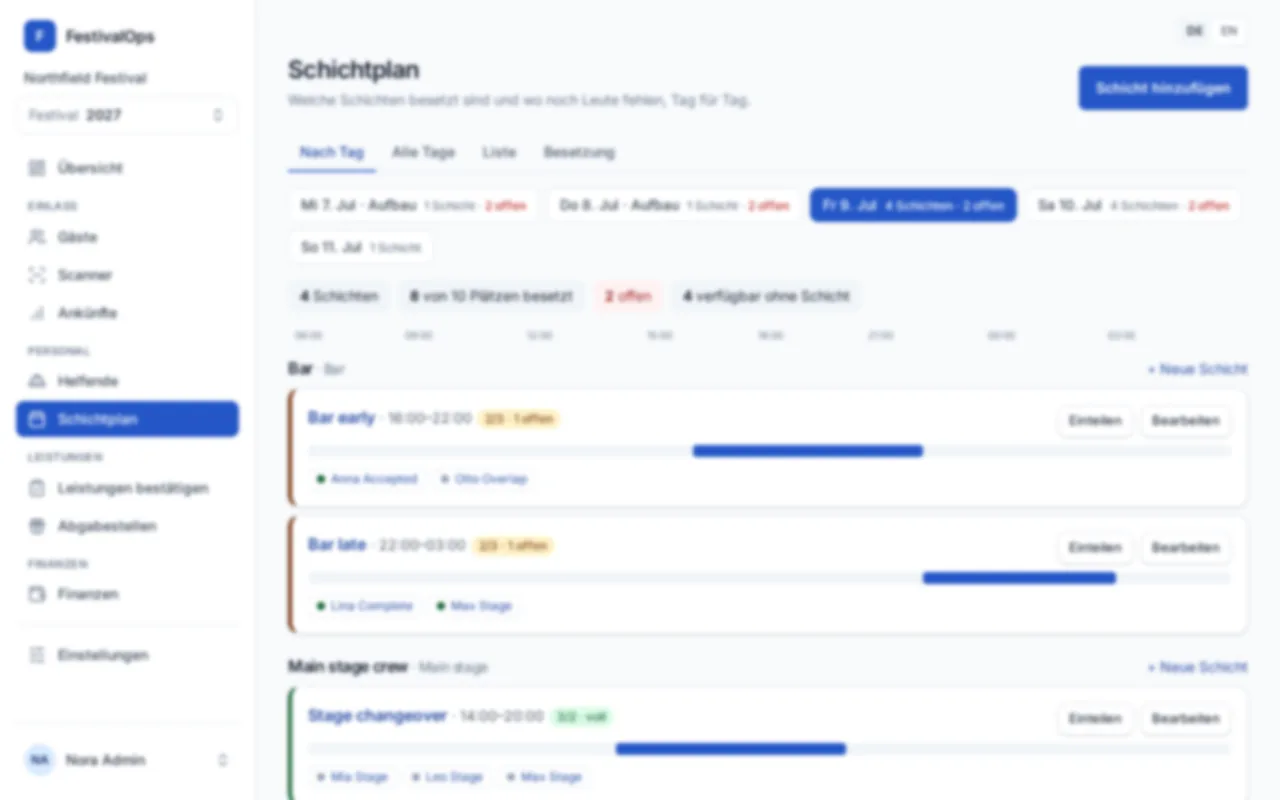 Der Schichtplan in FestivalOps